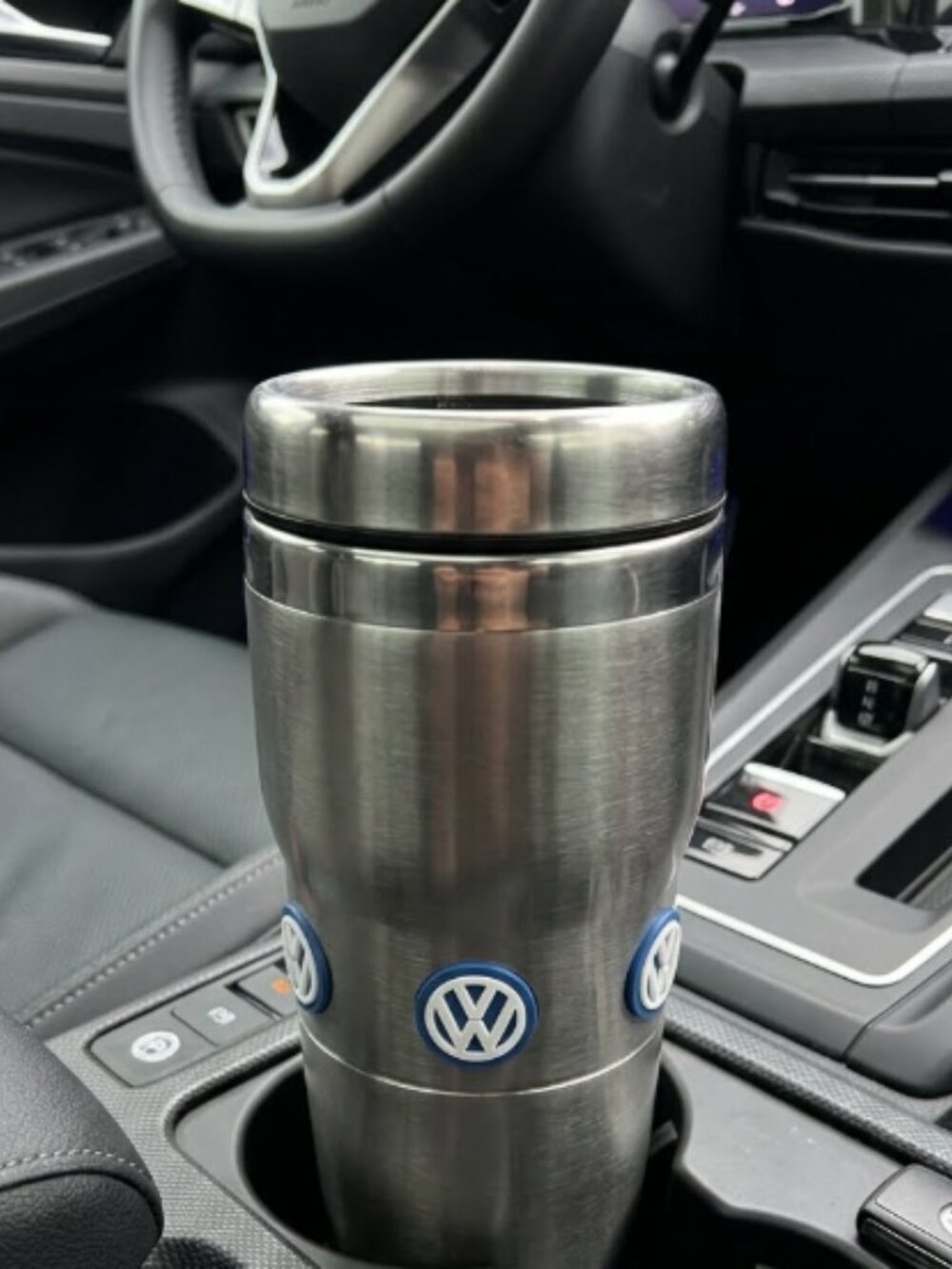 Official Volkswagen Stainless Steel Double-Wall Travel Mug with Blue Rubber Logo